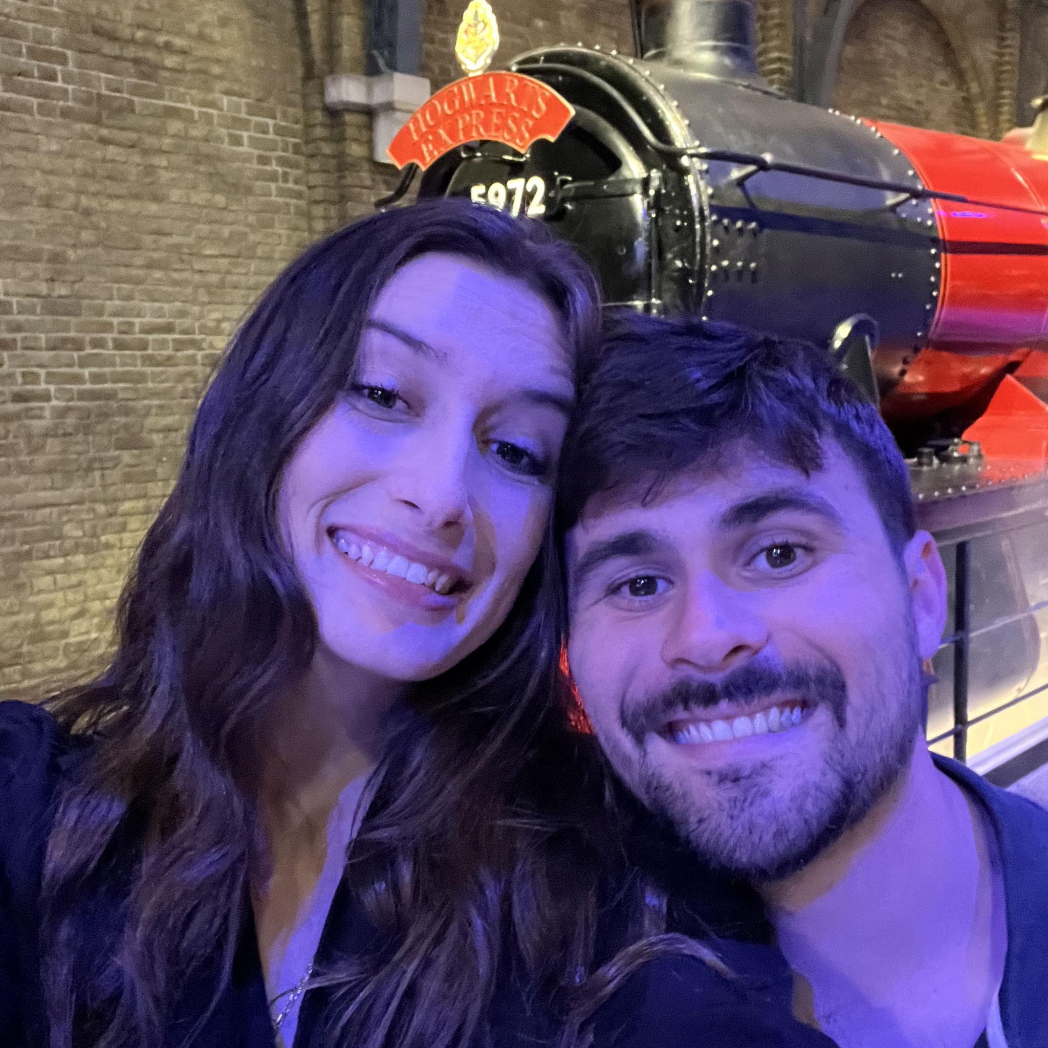 James and Charlotte in front of the Hogwarts Express in London!