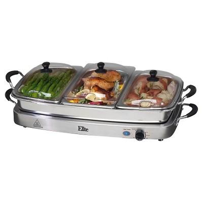 Elite Platinum Stainless Steel Deluxe 3 x 2.5-Quart Electric Buffet Server