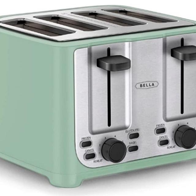 BELLA 4 Slice Toaster with Auto Shut Off - Extra Wide Slots & Removable Crumb Tray and Cancel, Defrost & Reheat Function - Toast Bread & Bagel, Sage