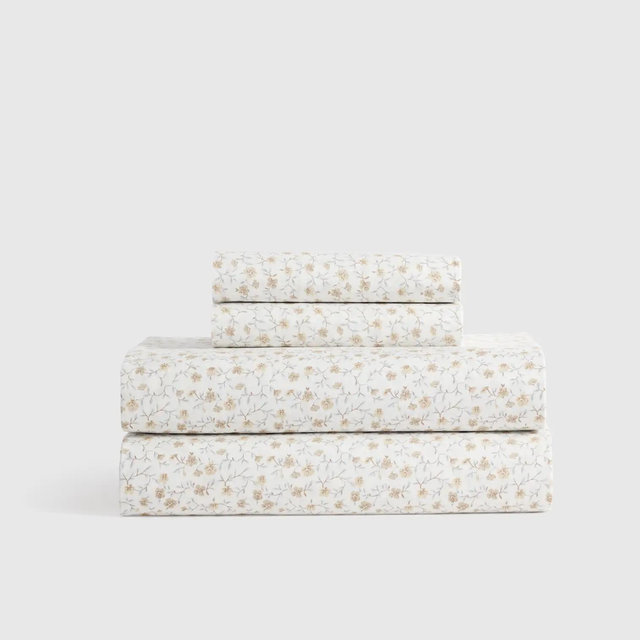 Organic Crisp Percale Sheet Set - King (Toffee Floral)