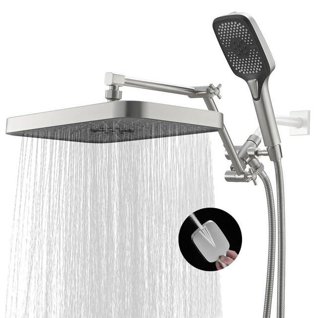 Jcrob 14 Inch Shower Head With Handheld, High-Pressure Rain/Rainfall Shower Heads With 3+1 Settings Handheld Spray, Including 3-Way Diverter, Extension Arm - Height/Angle Adjustable(Brushed Nickel)