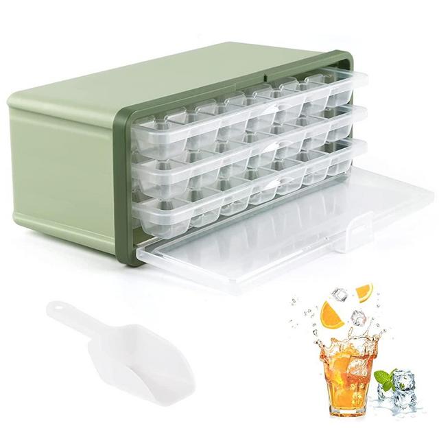 LOBKIN Ice Cube Trays with Lid and Bin, 3 Pack Plastic Ice Cube Tray Molds, Easy-Release 63 Mini Nugget Ice Cube Maker for Freezer, Ice Cube Bucket with Locking Lid and Scoop - BPA Free