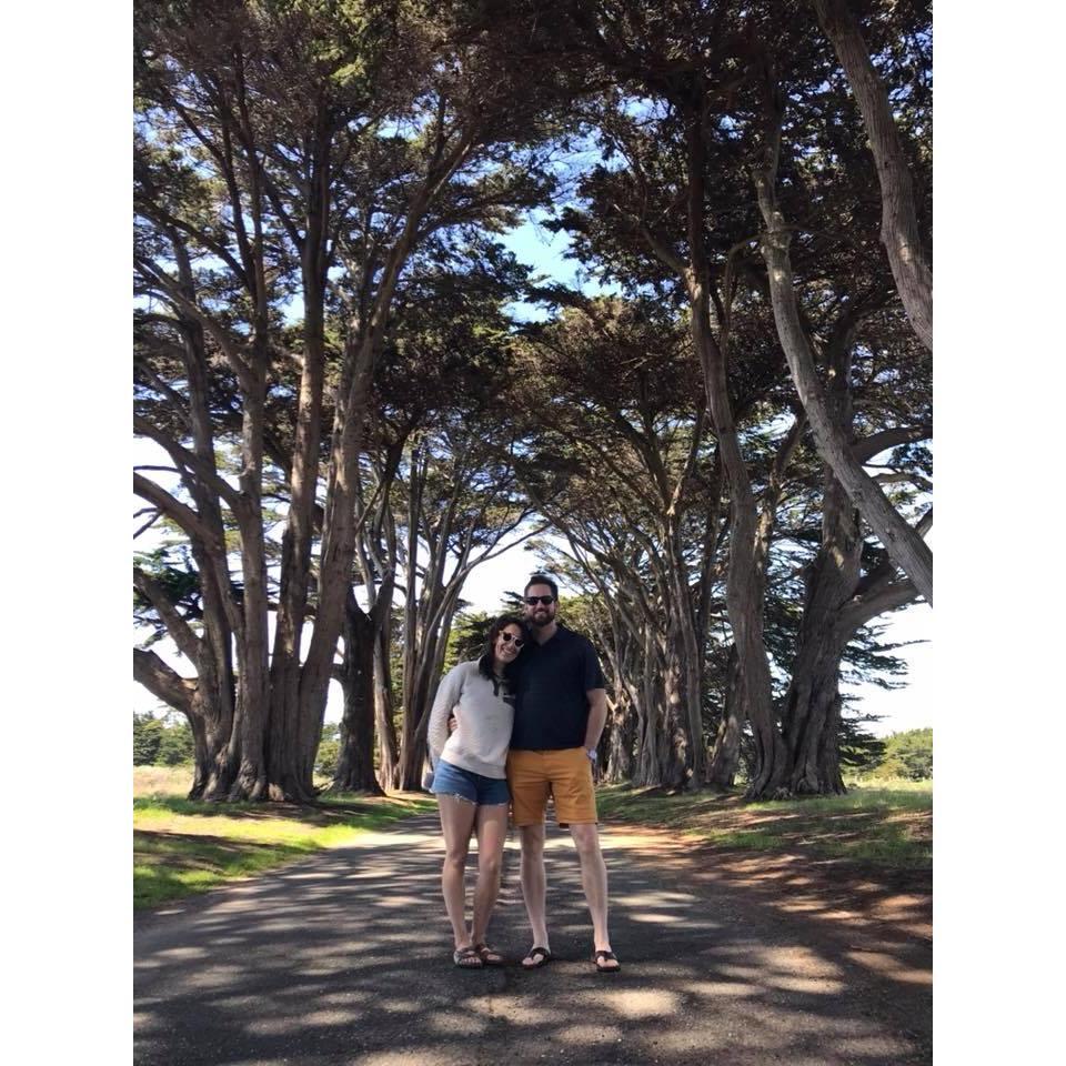 Being tourists at the tree tunnel in Point Reyes.
