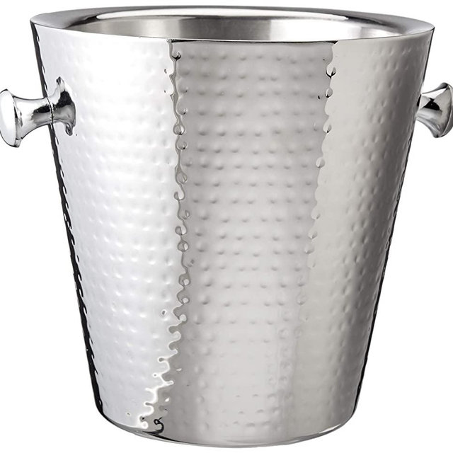 Elegance Hammered Stainless Steel Doublewall Champagne Bucket, 9", Silver