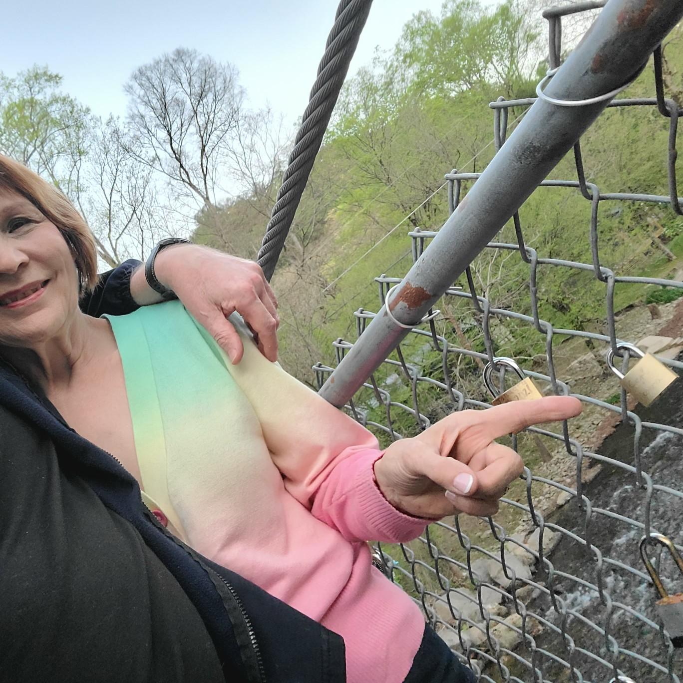 On the Townsend, Tennessee swinging bridge, where we added our own "lock of love".