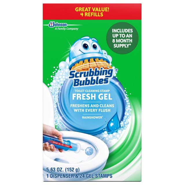 Scrubbing Bubbles Fresh Gel Toilet Cleaning Stamp Rainshower Dispenser with 4 Refills