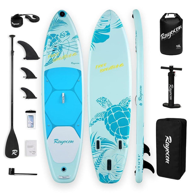 Inflatable Stand Up Paddle Board 11'×34" Extra Wide SUP, Ultra-Stable for Adults & Dog, 450lbs, Dual Chamber Pump, Fiberglass Paddle, Military Grade Dual Layer
