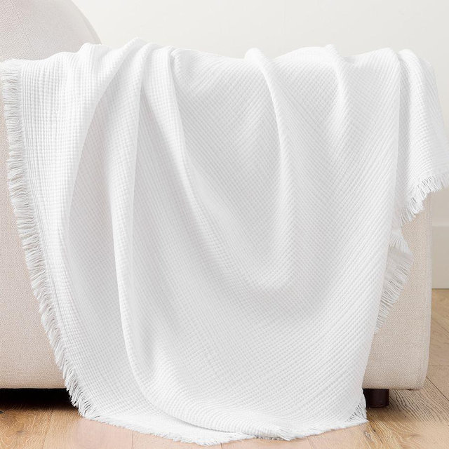 Orinda Cotton Gauze Muslin Throw, White, 50" x 60"