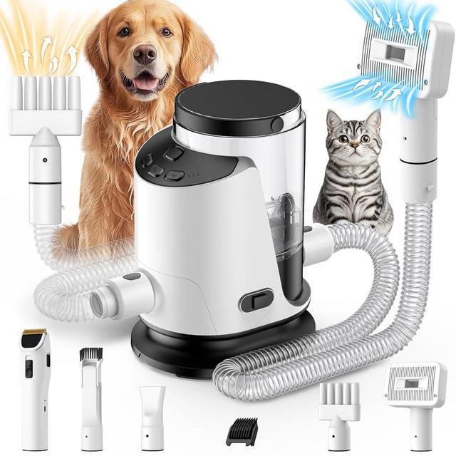 2024 Newest Dog Grooming Vacuum & Dog Electric Clippers & Pet Hair Dryer Suction 99% Pet Hair, 3L Large Capacity Dog Vacuum with 5 Grooming Tools, Quiet, Adjustable Airflow and Temperature, UL, Button
