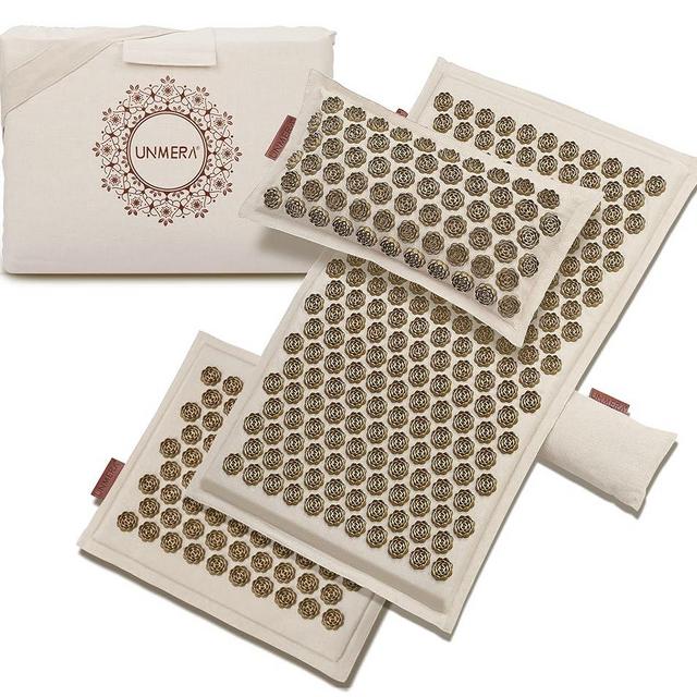 UNMERA Acupressure Mat and Pillow Set,Natural Premium Linen & Coconut Fiber Filling,FSA/HSA Eligible,for Back/Neck Pain Relief, Sciatic, Headache and Muscle Relaxation, Comes with Carrying Bag