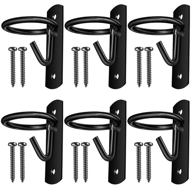 Dunzy 6 Pcs Bucket Hooks Bucket Holder for Horses Metal Equestrian Water Hook Hangers Horse Stalls Feed Barn Farmhouse Supplies(Black)