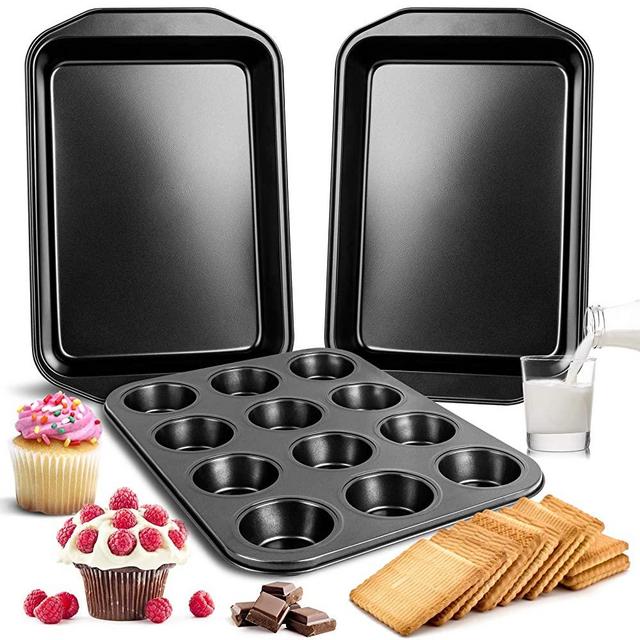 FOLNG Baking Sheet Set, Bakeware Nonstick Cookie Pan Set, Muffin Pan Nonstick Baking tray（3-Piece）