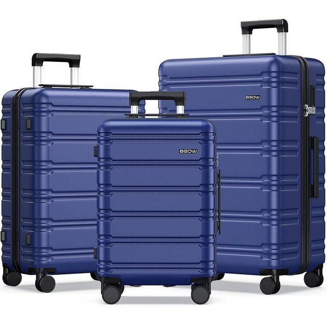 BEOW Luggage Sets 3 Piece Hardside Expandable Suitcase Set with Spinner Wheels Durable Lightweight Luggage with TSA Lock Explosion-Proof Zipper (Deep Blue)