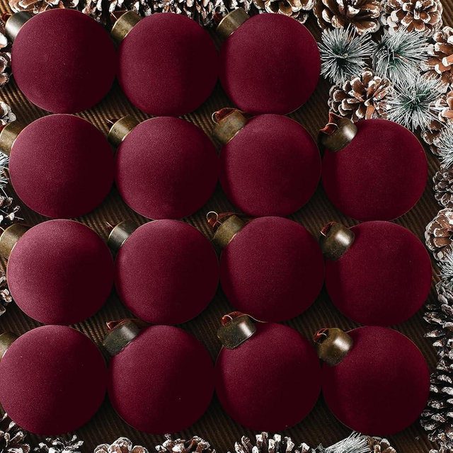 Liliful 15 Pcs Velvet Christmas Balls Bulk Flocked Christmas Tree Ball Ornaments Plastic Xmas Decorative Hanging Ornaments(Wine Red,3.15 Inch)