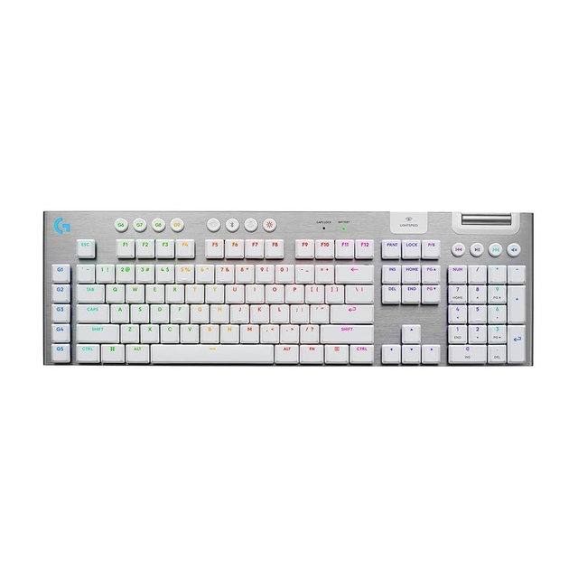 Logitech G915 X Lightspeed Low-Profile Wireless Gaming Keyboard, Double-Shot PBT Keycaps, Fully Programmable Keys, RGB Backlighting, Sleek Aluminum Finishing, GL Brown Tactile Switches - White