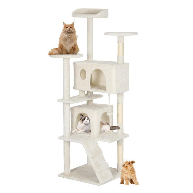 BestPet 62in Cat Tree Tower for Indoor Cats,Multi-Level Cat Furniture Activity Center with Cat Scratching Posts Stand House Cat Condo with Funny Toys for Kittens Pet Play House,Beige