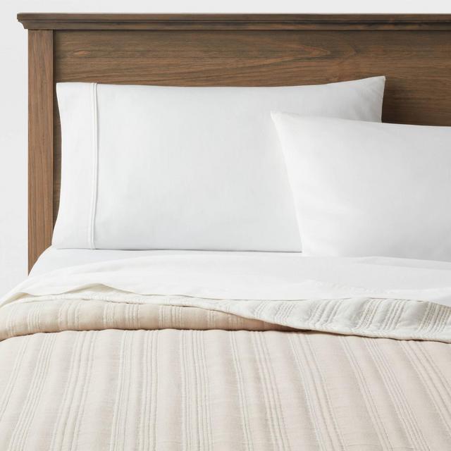 King Reversible Matelassé Stitched Stripe Quilt Off-White/Khaki - Threshold™