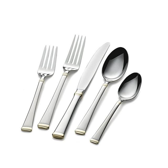 Mikasa Harmony 65-Piece Stainless Steel Flatware Set with Serveware, Service for 12, Gold-Accent