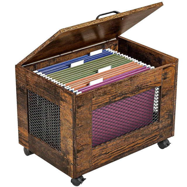 Sbanmao Rolling File Cabinet Cart, Hanging File Organizer Box with Lid for Home Office, Small Filing Cabinet on Wheels Under Desk, Mobile Decorative Document Storage Basket for Letter & Legal Size