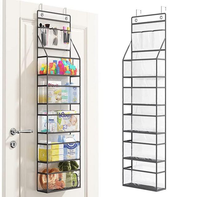 Fixwal 6-Shelf Over Door Hanging Pantry Organizer Hanging Storage with Clear PVC Pockets Nursery Closet Storage 3 Small PVC Pockets for Bedroom Baby Kids Cosmetics Toys and Sundries