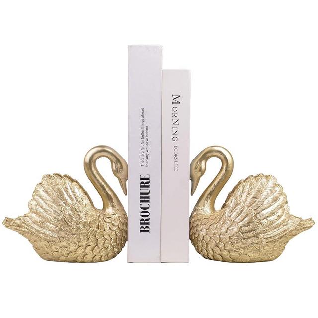 Kakizzy Swan Decorative Bookends,Resin Book Ends for Shelves,Unique Gold Book Holders,Heavy Duty Swan Decor for Home Office Desk Bookshelf,Set of 2,Gifts for Anniversary
