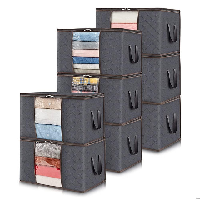 Lifewit 8 Packs Clothes Storage Bag, Storage Bins for Clothes, Blankets, Comforters, Foldable Clothing Storage with Reinforced Handle, Sturdy Zipper, Closet Organizer With Clear Window, Grey