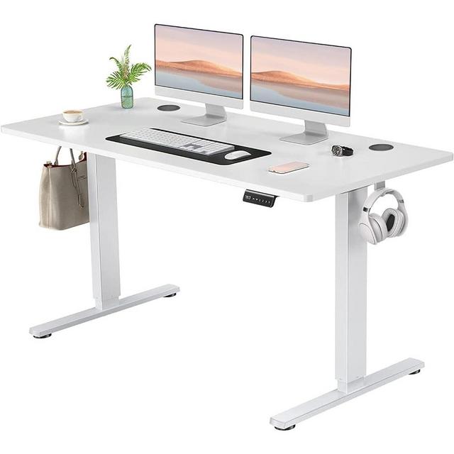 SMUG Electric Standing Desk with Memory Preset, Ergonomic Height Adjustable Table with T-Shaped Metal Bracket Modern Computer Workstations for Home Office, 4824, White