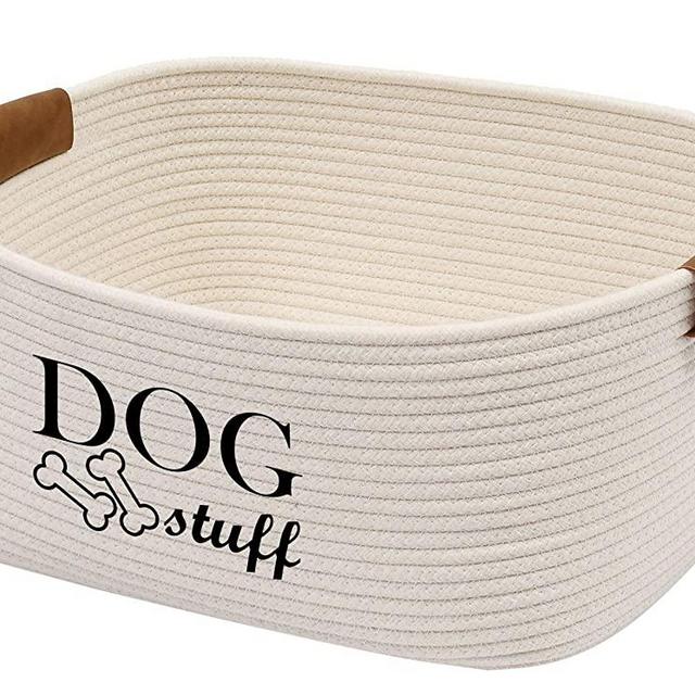 Geyecete Square Dog Toy Basket Storage Cotton Rope Storage Basket Pet/Pet Toy and Accessory Storage Bin Doy Toy Box