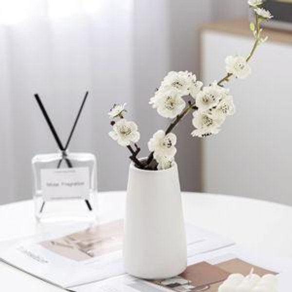 Bright White Vase - 6“ White Ceramic Flower vase, Boho Vases for Pampas Grass, Minimalist Modern vases for Home Decor, Table Shelf Living Room Farmhouse Decor