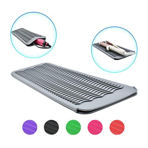 EIOKIT Silicone Heat Resistant Travel Mat Pouch for Hair Straightener,Crimping Iron,Hair Curling Iron,Hair Curling Wand,Flat Iron,Hair Waving Iron and Hot Hair Styling Tools (Grey)