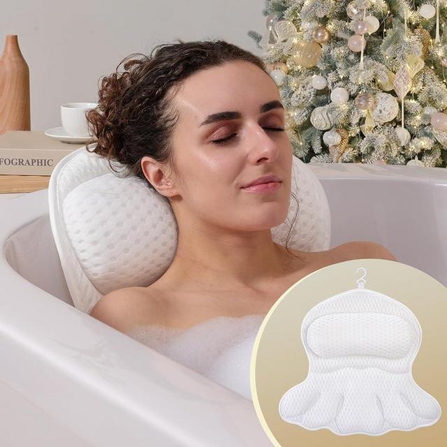 Bath Pillow Luxury Bathtub Pillow, Extra Soft & Comfortable Bath Pillow for Tub Head Neck and Back Support, with 3D Air Mesh Cushions & Non-Slip Suction Cups – Great Christmas Bath Gift