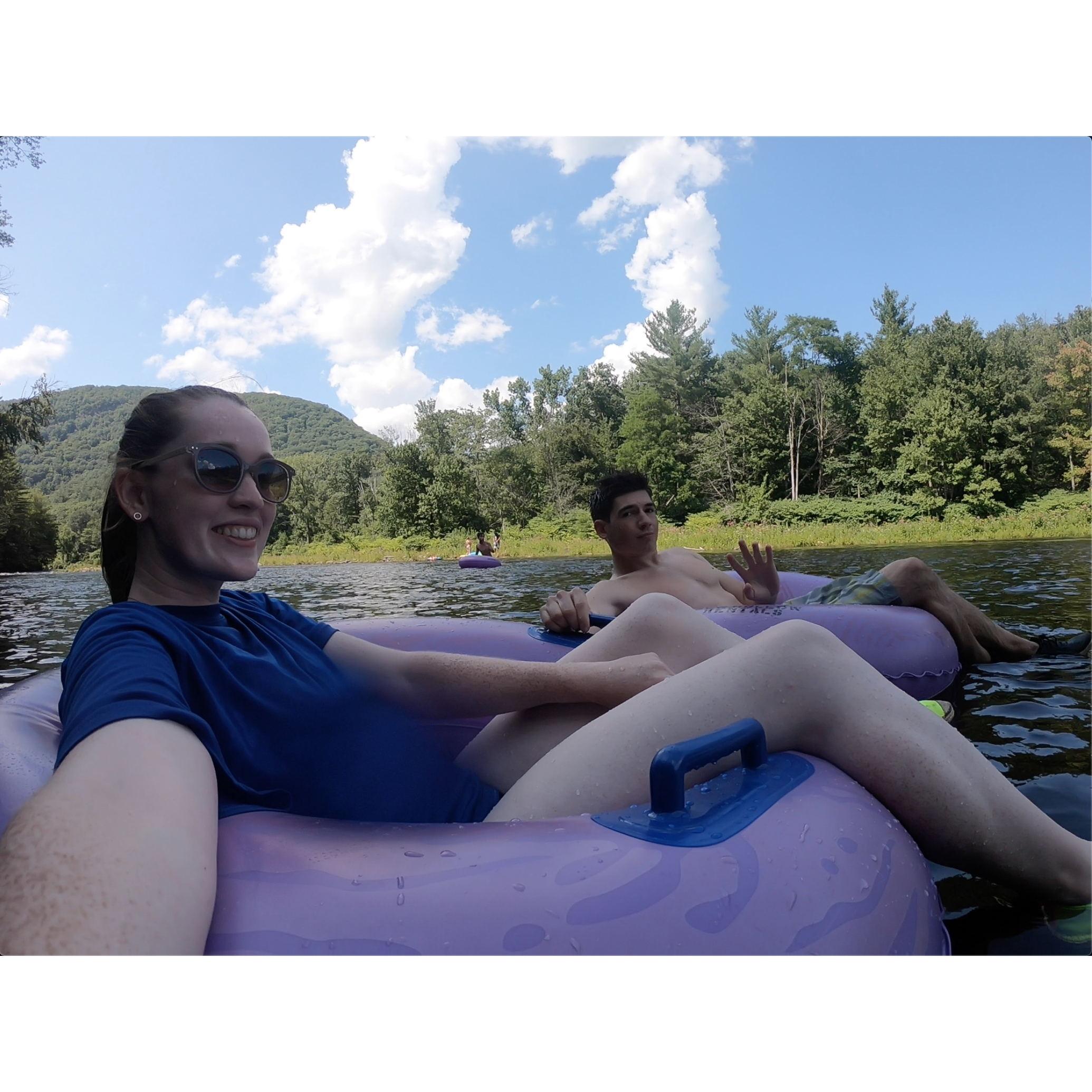 August 2020: Loving any type of adventure - tubing down the river in the Berkshires with friends.