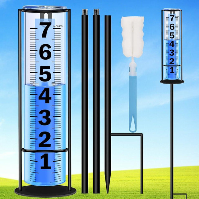 Rain Gauge Outdoor Upgraded, Accurate Freeze Proof Thickened Rain Gauges Outdoors Best Rated, Large Clear Numbers and Adjustable Height Rain Measuring Tool for Garden, Yard, Lawn, Patio, and Farm Use