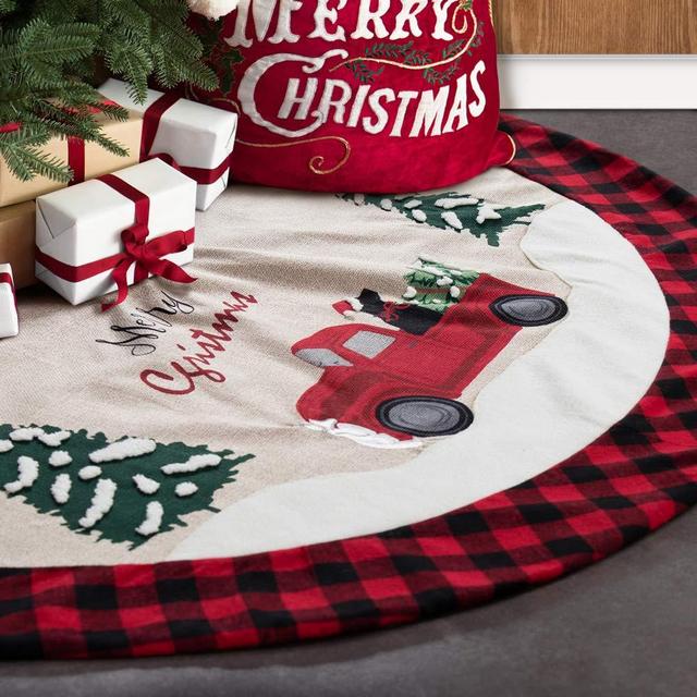 Christmas Tree Skirt Linen Burlap 48 Inches