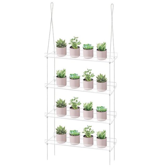 Sumerflos 4 Tier Acrylic Window Boxes Plant Shelves for Windows, Hanging Shelves for Indoor Plants, Flower Pot Organizer Storage for Window Grow Herbs, Microgreens, Succulents, Flower