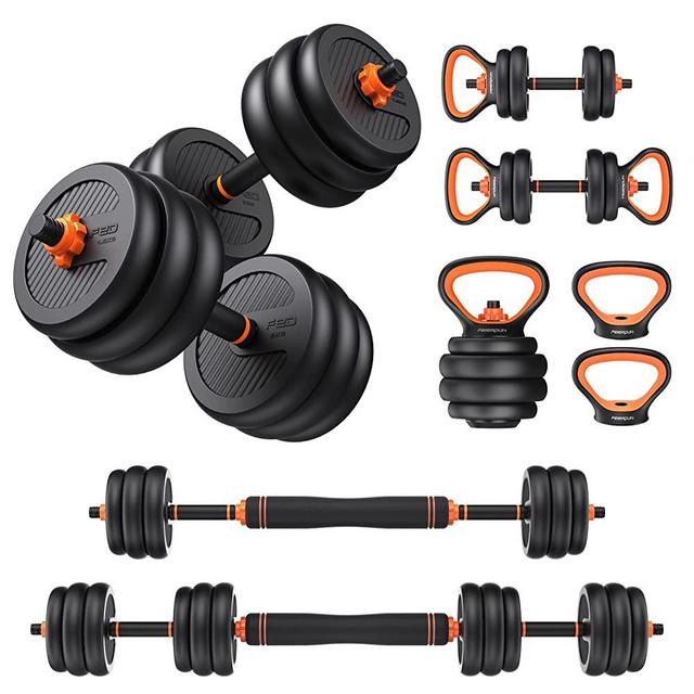 FEIERDUN Adjustable Dumbbells, 44lbs Free Weight Set with Connector, 4 in1 Dumbbells Set Used as Barbell, Kettlebells, Push up Stand, Fitness Exercises for Home Gym Suitable Men/Women