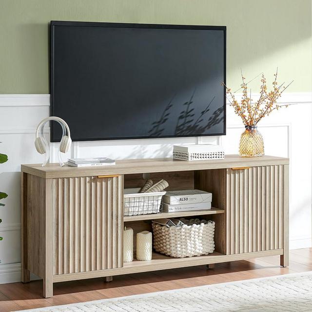 OAKHAM HOME Oxford TV Stand for Living Room, 50/55/60/65 Inch Television Stands, Entertainment Center with Storage, 2 Cabinet Media Console, Soft Hinge Door with Handle (Sunwashed Ash Oak)