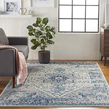 Nourison TRA06 Tranquil Persian Vintage Ivory/Light Blue Area Rug 5'3" X 7'3", 5' x 7',