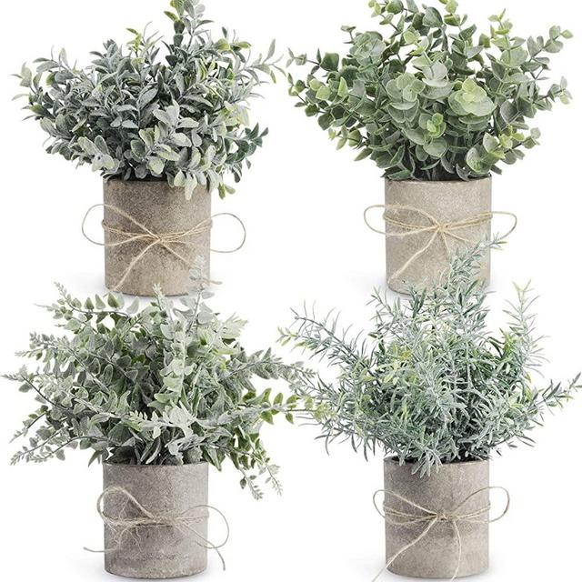 JC nateva 4 Packs Small Fake Plants Mini Potted Artificial Plants Indoor for Home Office Farmhouse Kitchen Bathroom Table Decor