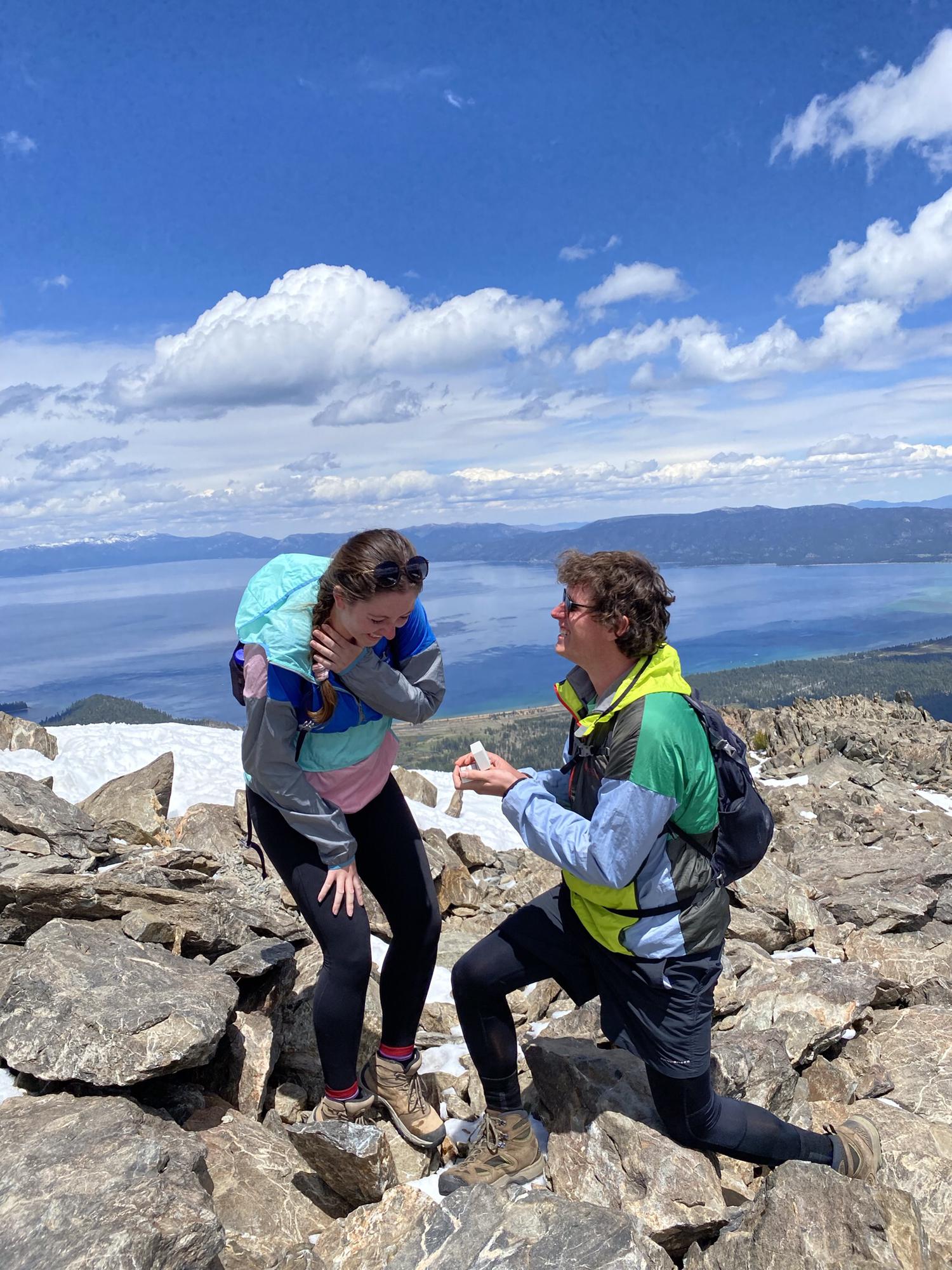 Engaged! The summit of Mount Tallac in Lake Tahoe