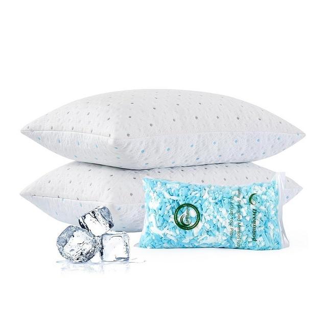 Dreamood Cooling Pillows Queen Size Set of 2 with Extra Stuffing Adjustable 100% Shredded Memory Foam Pillows Firmer & Soft with Washable Cover Bed Pillows for Side Back Stomach Sleeper Hypoallergenic