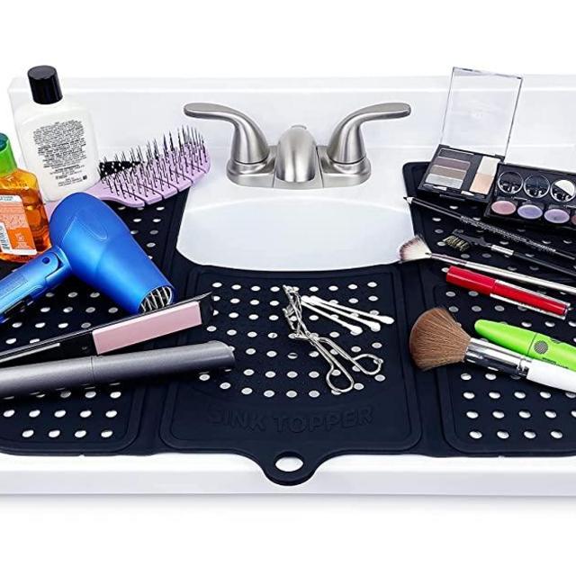 Sink Topper, Foldable Bathroom Sink Cover for Counter Space. A Perfect Makeup mat for Vanity and Bathroom Must Haves. Great as an RV Sink Cover, Bathroom Sink Organizer and Makeup Brush Cleaner mat.