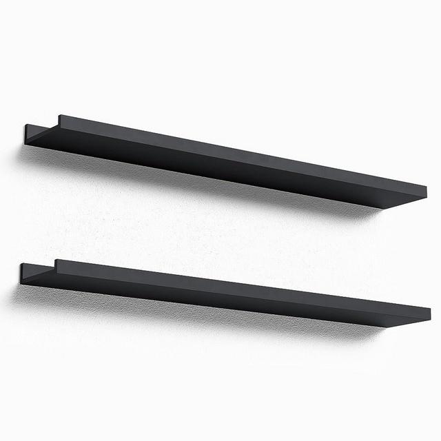 Boswillon 36 Inches Long Floating Shelves Wall Mounted, 2 Set Modern Black Wall Shelf for Bedroom, Nursery Book Shelf with Lip, Picture Ledge Shelf for Wall Decor Living Room Bathroom Kitchen - Black