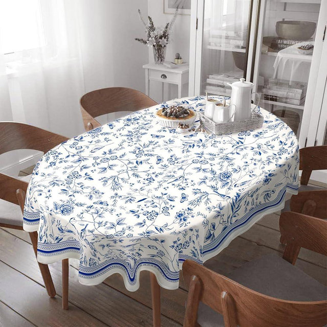 Virtumob Oval Tablecloth -60x84 Inch, Waterproof Tablecover for Oval Tables 60 x 84,Vintage Hand Drawn Floral Birds Design Table Cloth Perfect for Kitchen Dinner Restaurant Outdoor
