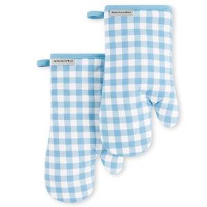KitchenAid Gingham Oven Mitt 2-Pack Set, Blue Velvet, 7"x13"