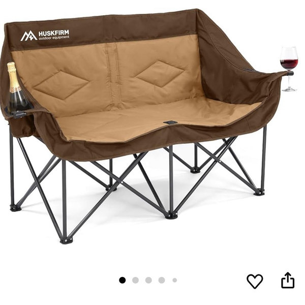 Double Camping Chairs for Adults Oversized Loveseat - 2 Person Camping Chair Heavy Duty Outdoor Camping Couch with Cup Holders - Portable Folding Chair for Outside Lawn, Brown