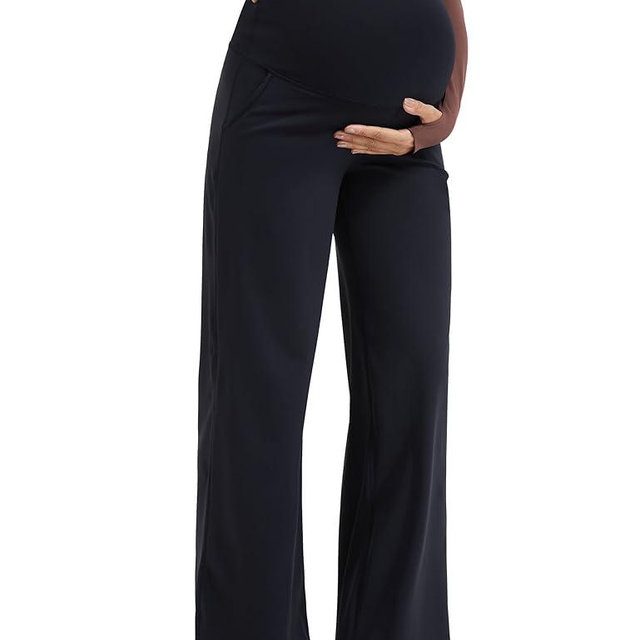 MathCat Womens Maternity Pants Over The Belly Wide Leg Yoga Work Dress Pants Pregnancy Pants Lounge Trousers Stretchy Soft