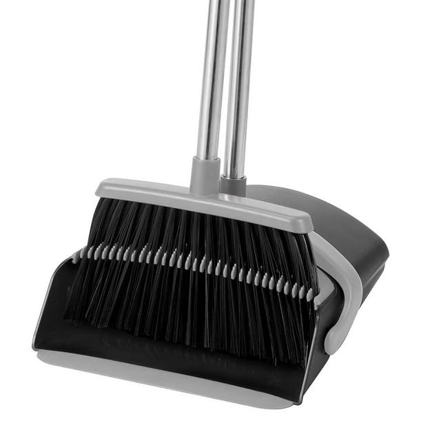 EZKEY Broom and Dustpan Set for Home, 51-in Long Adjustable Handle Angle Broom and Dustpan Combo Set with Dust Pan Teeth to Clean Hair for Home Kitchen Office Lobby Floor Garden (Black&Grey)