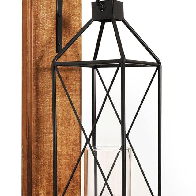 Homemory Wall Candle Sconce, Wood Rustic Candle Holder Decorative Candle Lantern with Glass Holder, Wall Decorations for Living Room, Dining Room