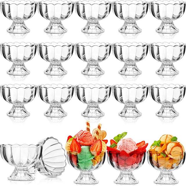 Potchen Glass Ice Cream Bowls Tulip Clear 3.4-6.8 oz Footed Small Dessert Cups for Sundae Trifle Fruit Salad Muffins Cake Pudding Christmas Holiday Party (18 Pieces)